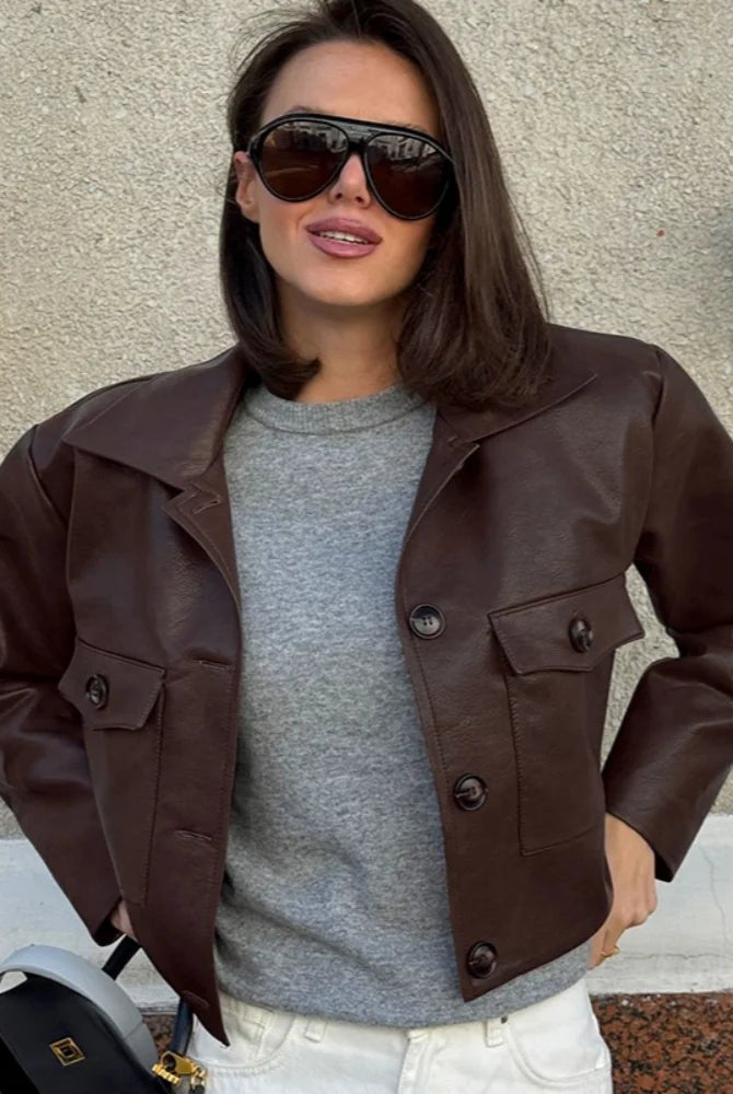 SOERA Rachelle Cropped Faux Leather Jacket - Jackets - 1005009685631106-;XH1776154514201392424 S