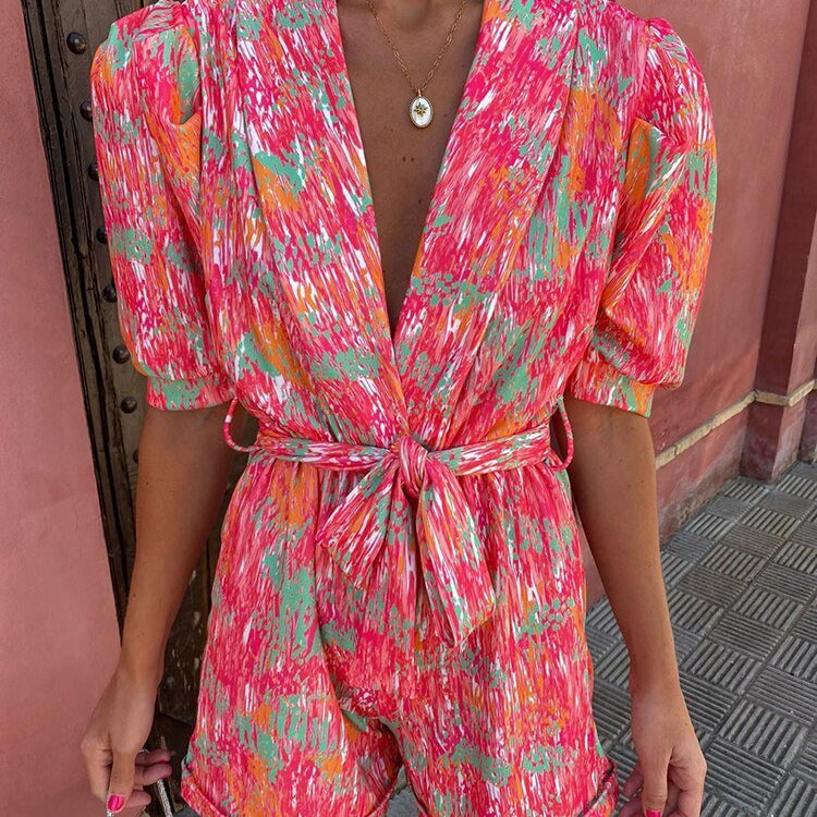 SOERA Bianca Festival Print Belted Playsuit - Jumpsuits & Rompers - Pink S