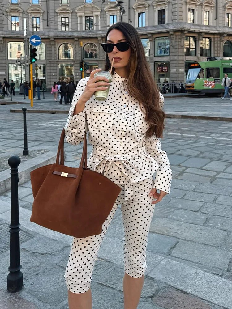 SOERA Cherry Polka Dot Jacket Capri Pants Set - Matching Sets - 1005011848112484-;lb1775031592086290901 Pants XS