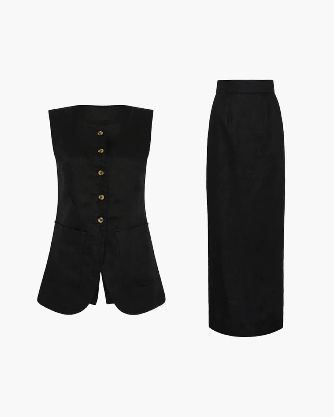 SOERA Irma Sleeveless Linen Set - Matching Sets - Top Black