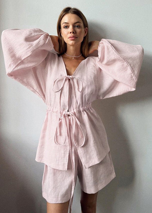 SOERA Isla Linen Two - Piece Set with Bell Sleeves - Matching Sets - L
