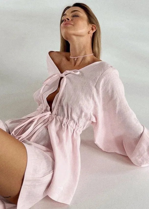 SOERA Isla Linen Two - Piece Set with Bell Sleeves - Matching Sets - S