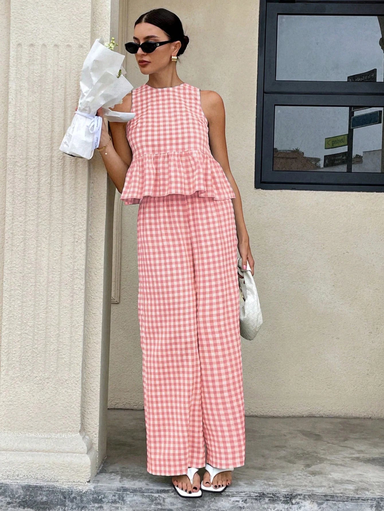 SOERA Mei Lattice Ruffled Two-Piece Set - Matching Sets - Pink S
