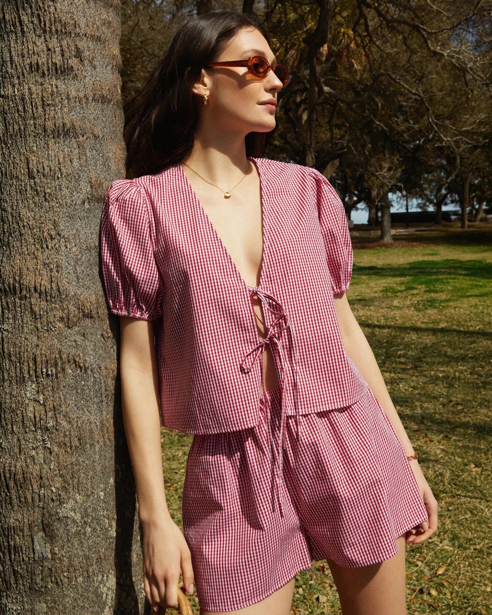 SOERA Salma Plaid Tie-front Two-Piece Set - Matching Sets - Purple XS