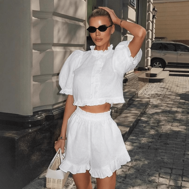 SOERA Stacey Frill Hem Co-Ord Set - Matching Sets - White L