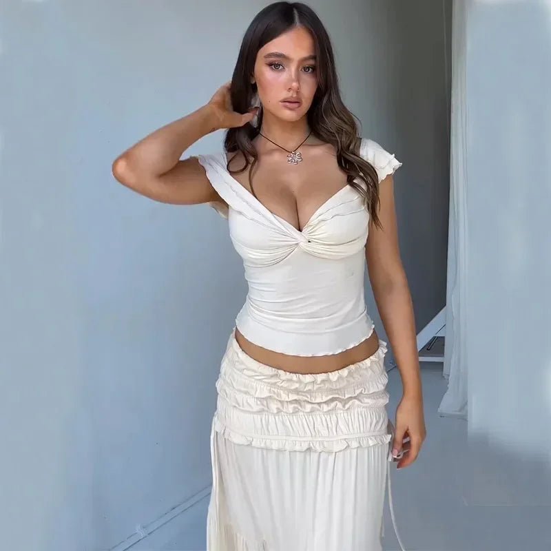 SOERA Zendaya Ruffled Crop Top Maxi Skirt Set - Matching Sets - Dq1774532669750949248 Top S