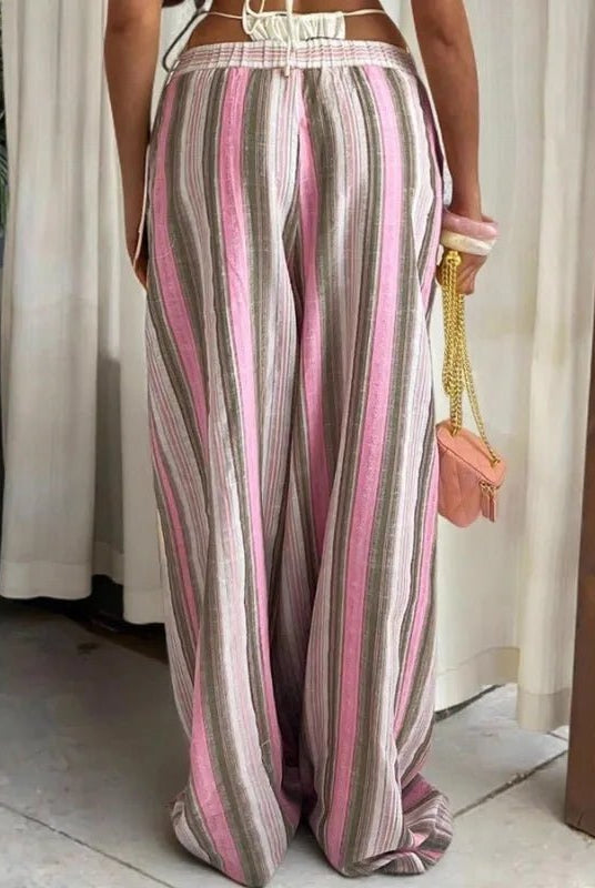SOERA Aistar Wide-Leg Striped Pants - Pants - SOERA-342851-PIN-S-43875 Pink S