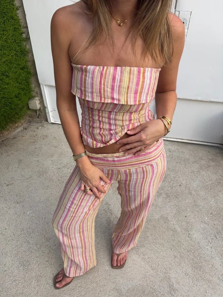 SOERA Valerie Low-Rise Striped Trousers - Pants - SOERA-226627-ORA-L-82339 Orange Pink L