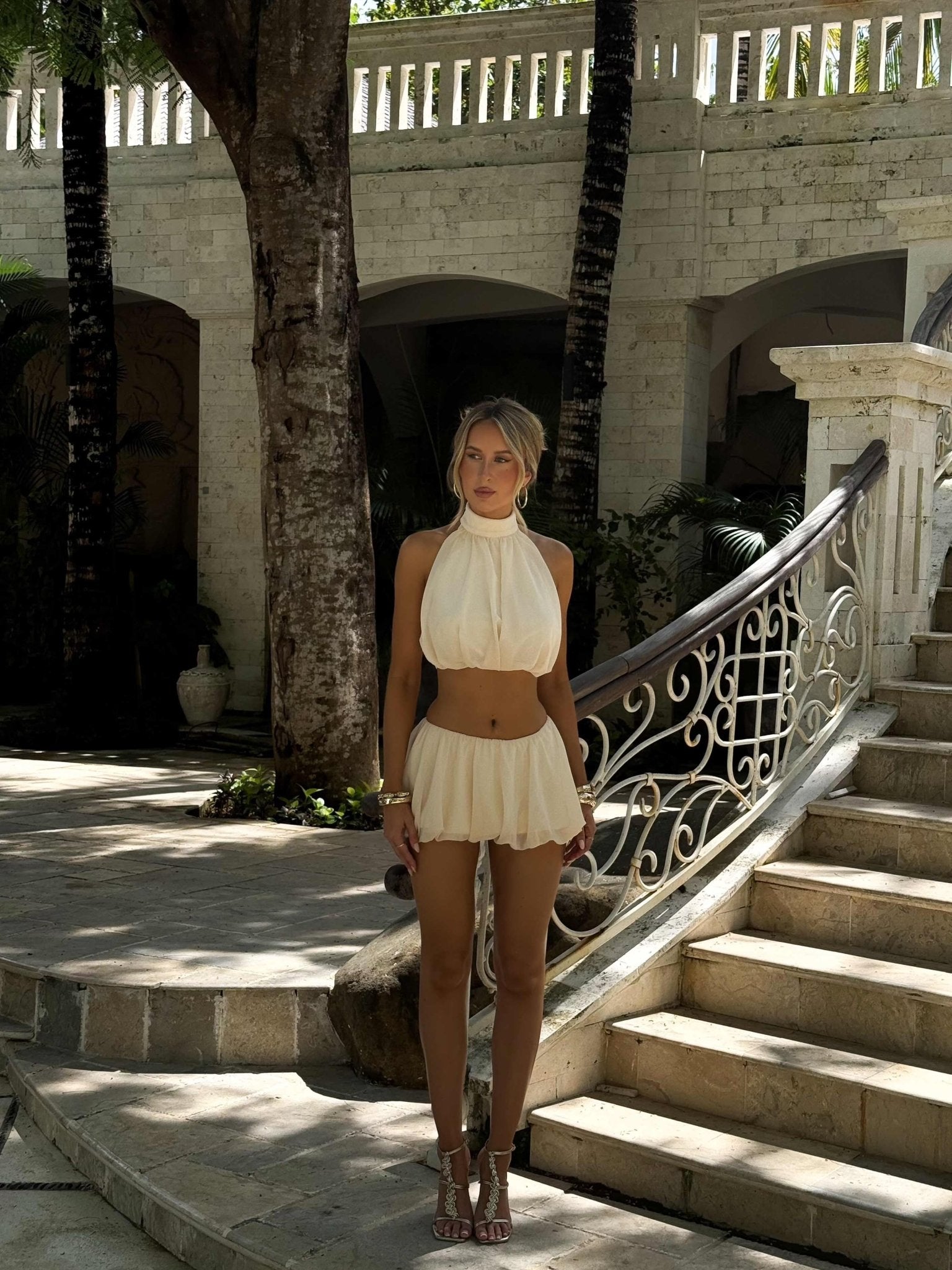 SOERA Ariana Halter Bubble Hem Skirt Set - Set - eU1775807456249243876 Beige M