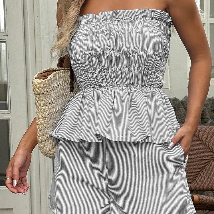 SOERA Cate Ruffled Top & Shorts Co - Ord Set - Set - 1005011845659350-;IE1776125343018244341 Gray XS