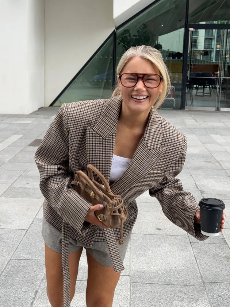 SOERA Elena Plaid Blazer Shorts Set - Set - Plaid L