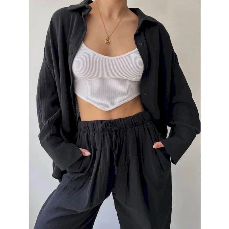 SOERA Frances Lapel Long Sleeve & Pants Set - Set - 1005009887708935-;hm1776125343195652404 Black S