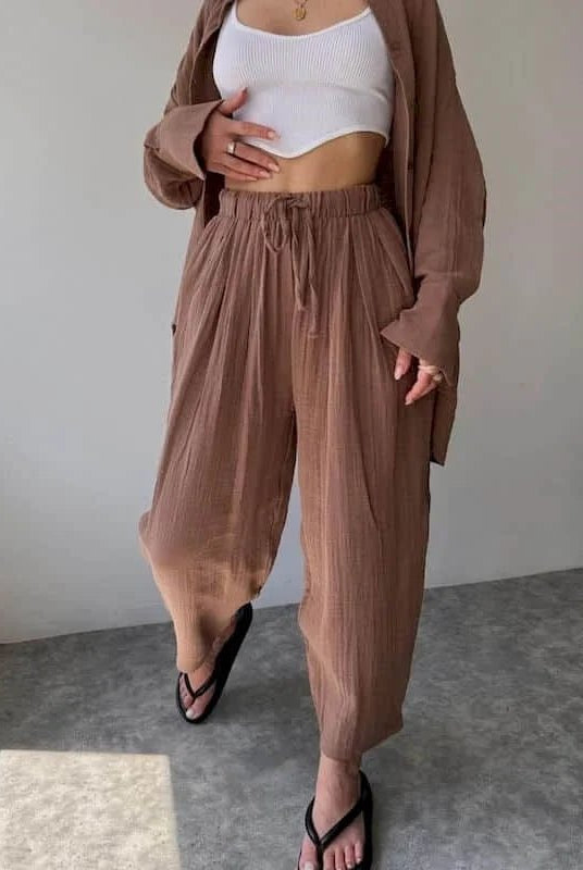 SOERA Frances Lapel Long Sleeve & Pants Set - Set - 1005009887708935-;rl1776125343200177395 Brown M