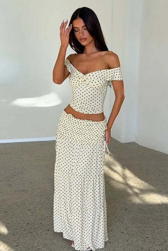 SOERA Maisie Off - Shoulder Crop Top Skirt Set - Set - 1005010510304710-;qg1776146840671238216 White M