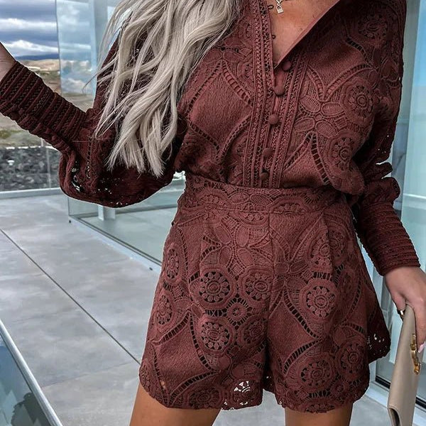 SOERA Natalie Lace Embroidered Co - Ord Set - Set - 1005002791435593-;Ou1776125342246364020 Coffee S