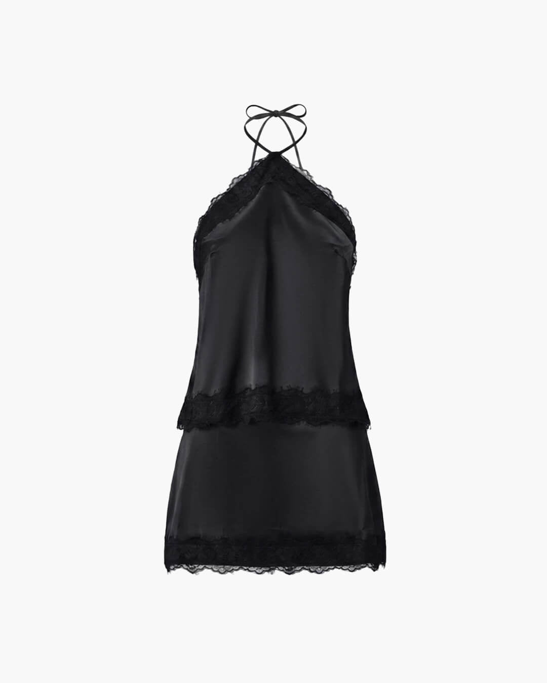 SOERA Parker Satin Halter Neck Two - Piece Set - Set - Black Set S
