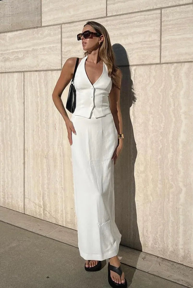 SOERA Reese Halter Neck Vest Skirt Set - Set - 1005009285680429-;LM1776125342422672566 White M