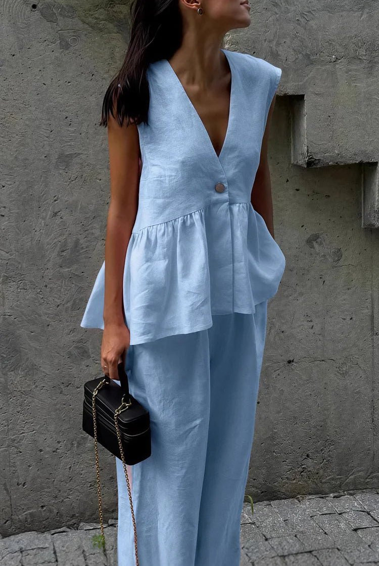 SOERA Sydney Ruffled Vest & Pants Set - Set - 1005008498710435-;ck1776125342950298862 Blue S