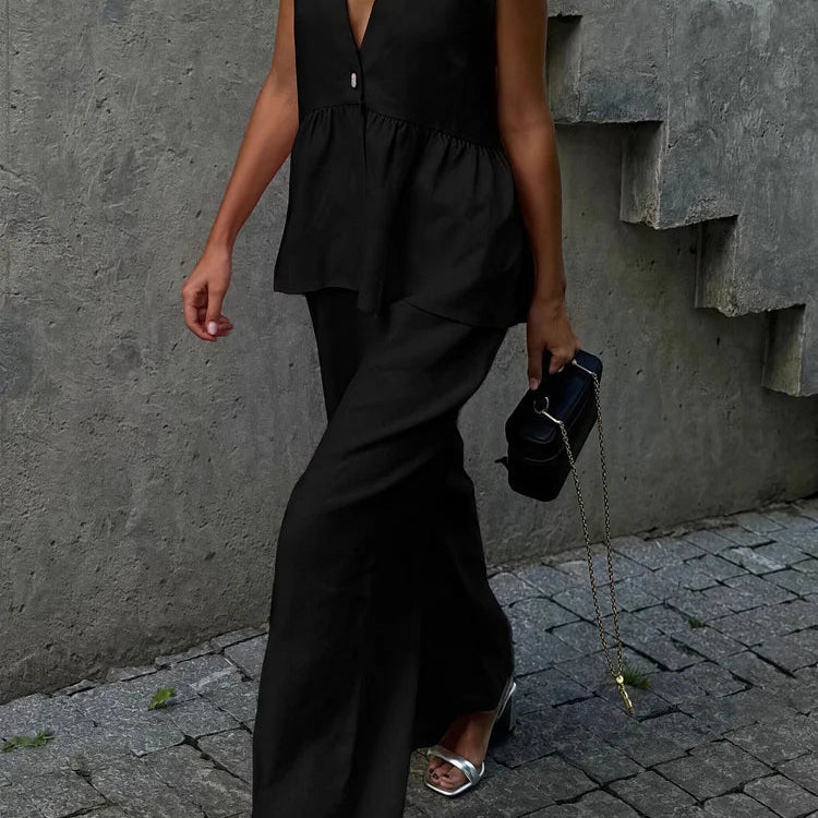 SOERA Sydney Ruffled Vest & Pants Set - Set - 1005008498710435-;ID1776125342948815480 Black S