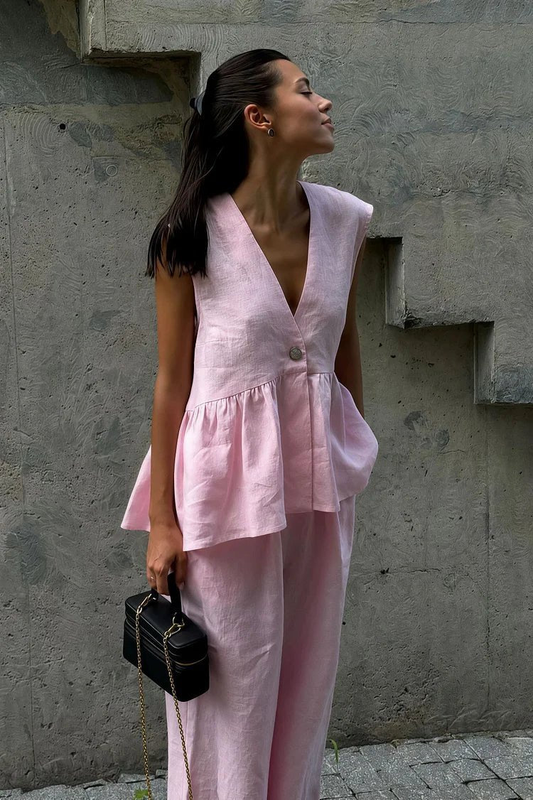 SOERA Sydney Ruffled Vest & Pants Set - Set - 1005008498710435-;KR1776125342950421820 Pink S