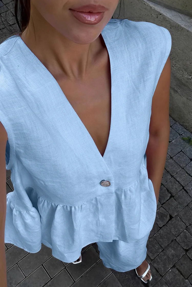 SOERA Sydney Ruffled Vest & Pants Set - Set - 1005008498710435-;Yx1776125342950553258 Blue M