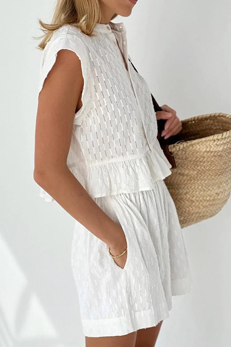 SOERA Tanya Ruffled Short Sleeve Shorts Set - Set - 1005009280857901-;Iw1776063225140858414 White L