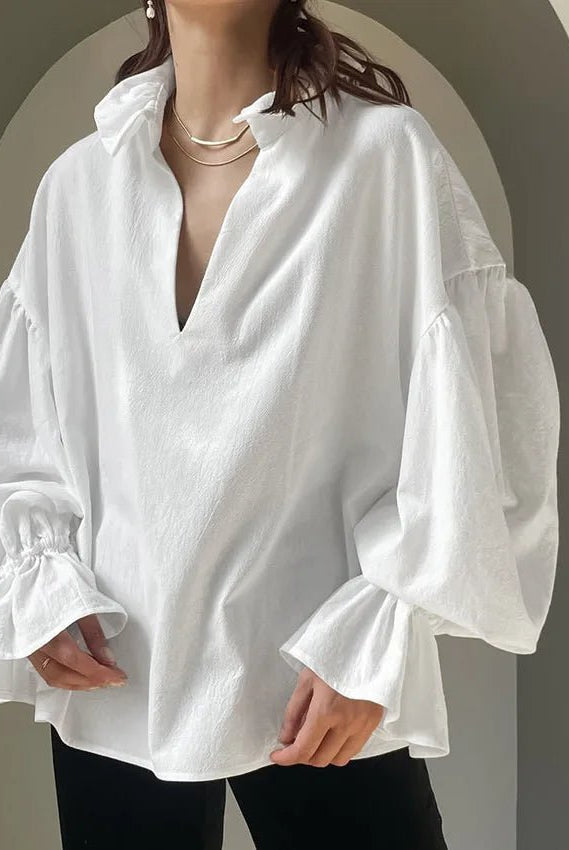 SOERA Vivian V - Neck Puff Long Sleeve Blouse - Shirts - 1005011795904064-;ae1776154513968542357 M