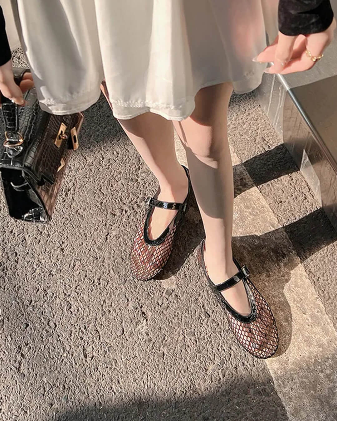 SOERA Bianca Buckled Mesh Ballet Flats - Shoes - Black 38