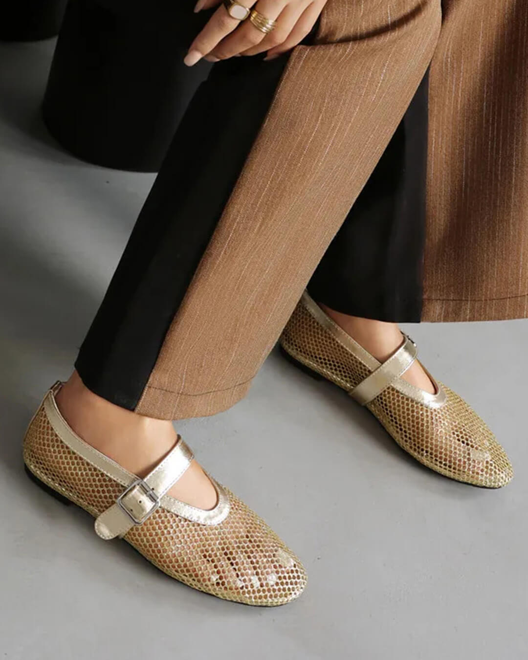SOERA Bianca Buckled Mesh Ballet Flats - Shoes - Gold 36