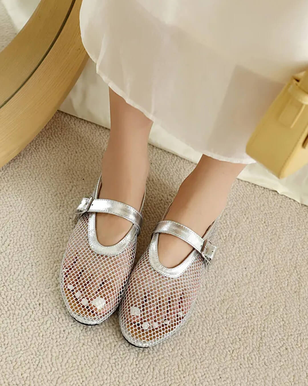 SOERA Bianca Buckled Mesh Ballet Flats - Shoes - Silver 35