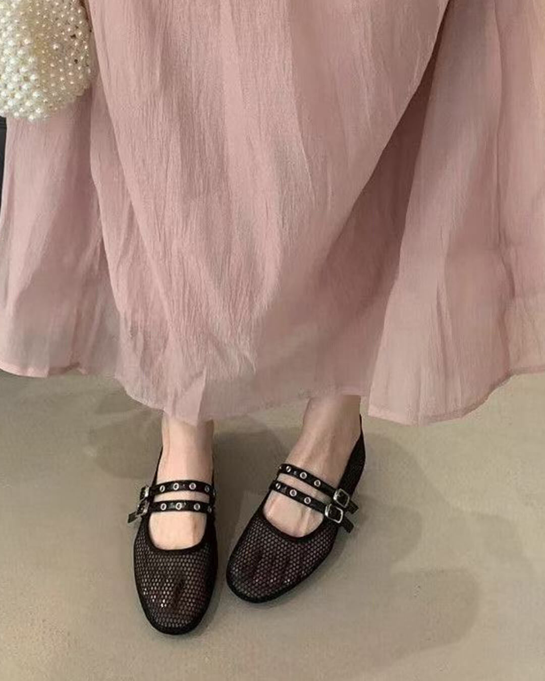 SOERA Valerie Buckled Mesh Ballet Flats - Shoes - 1005008919633161-;JH1774869391273032955 Black 36