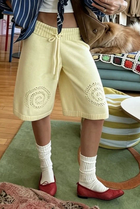 SOERA Sabina Knit Wide-Leg Culottes Shorts - Shorts - Yellow L