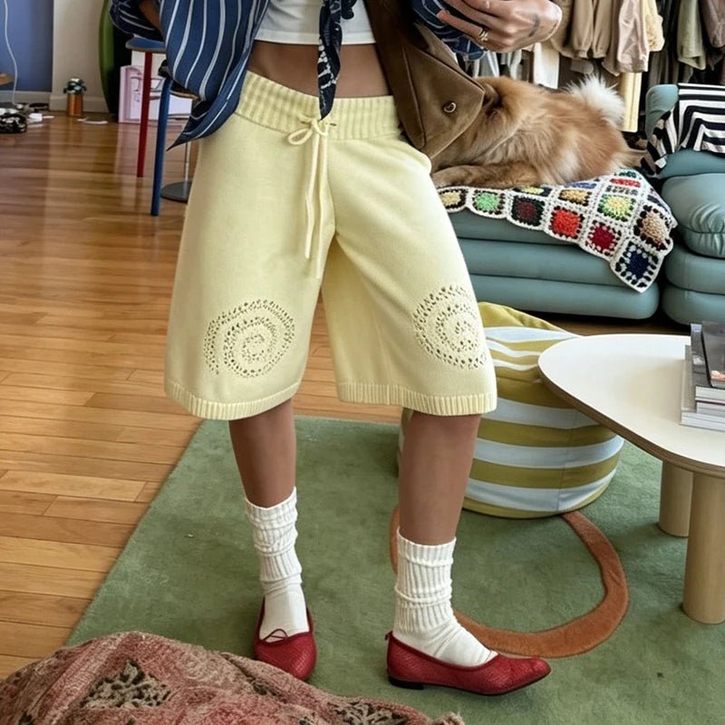 SOERA Sabina Knit Wide-Leg Culottes Shorts - Shorts - Yellow L