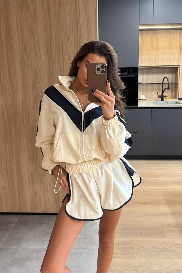 SOERA Aisiuka Chevron Windbreaker Shorts Set - Shorts Set - SOERA-142915-L-SET-53571 Set (Jacket+Shorts) L