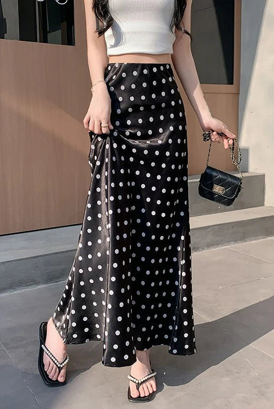 SOERA Bianca Polka Dot Mermaid Midi Skirt - Skirt - Black XS