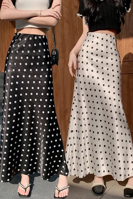 SOERA Bianca Polka Dot Mermaid Midi Skirt - Skirt - White M