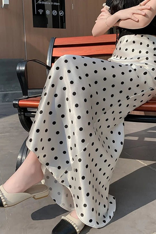 SOERA Bianca Polka Dot Mermaid Midi Skirt - Skirt - White S