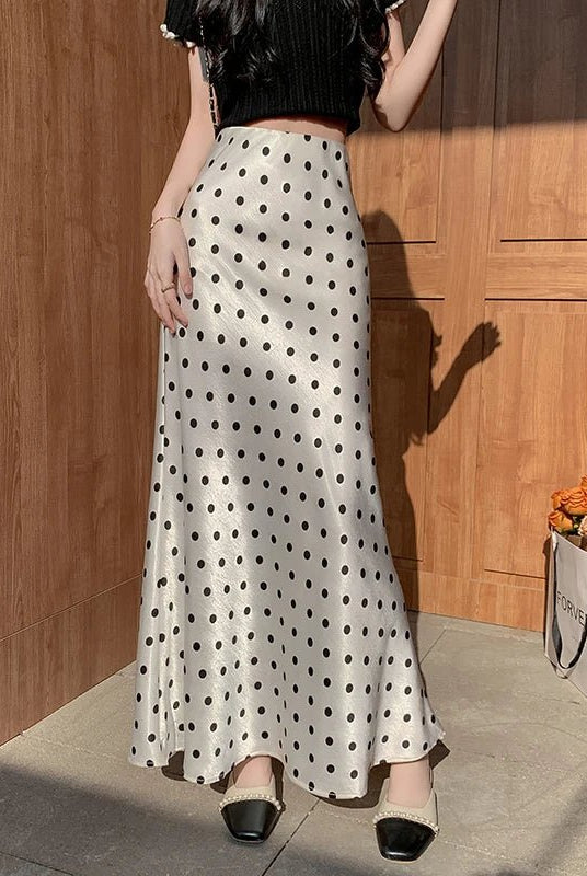 SOERA Bianca Polka Dot Mermaid Midi Skirt - Skirt - White XS