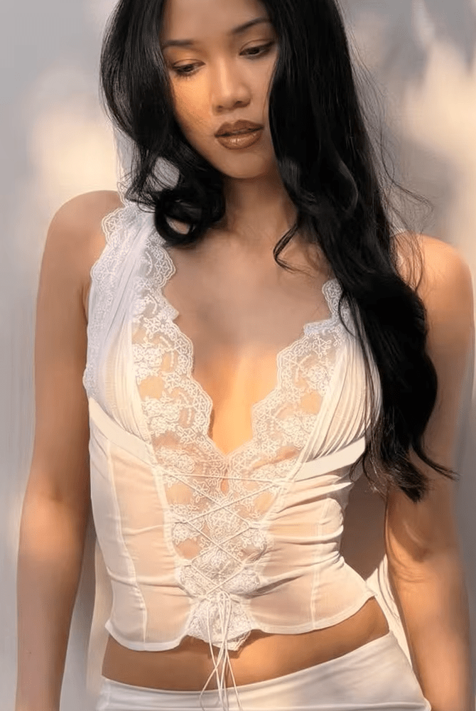 SOERA Guinevere Lace Trim Tie Back Skirt Set - Skirt - SOERA-559363-WHI-S-93283 White Set (Top+Skirt) S