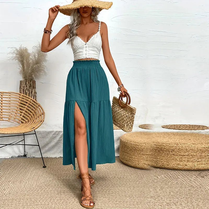 SOERA Maia Bohemian Midi Ruffle Skirt - Skirt - Teal Blue S