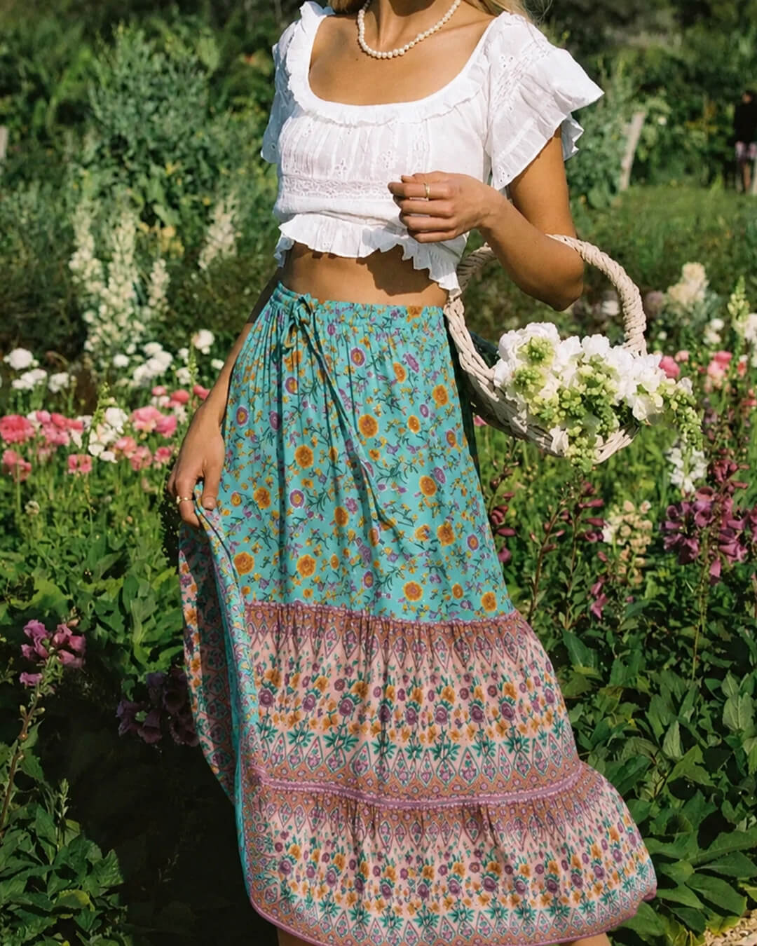SOERA Bianca Floral Print Boho Beach Skirt - Skirts - SOERA-659267-GRE-S-26243 Turquoise S