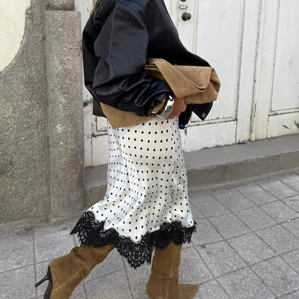 SOERA Hadley Polka Dot Lace Trim Midi Skirt - Skirts - 1005010113115005-;cE1774012026567937438 White M