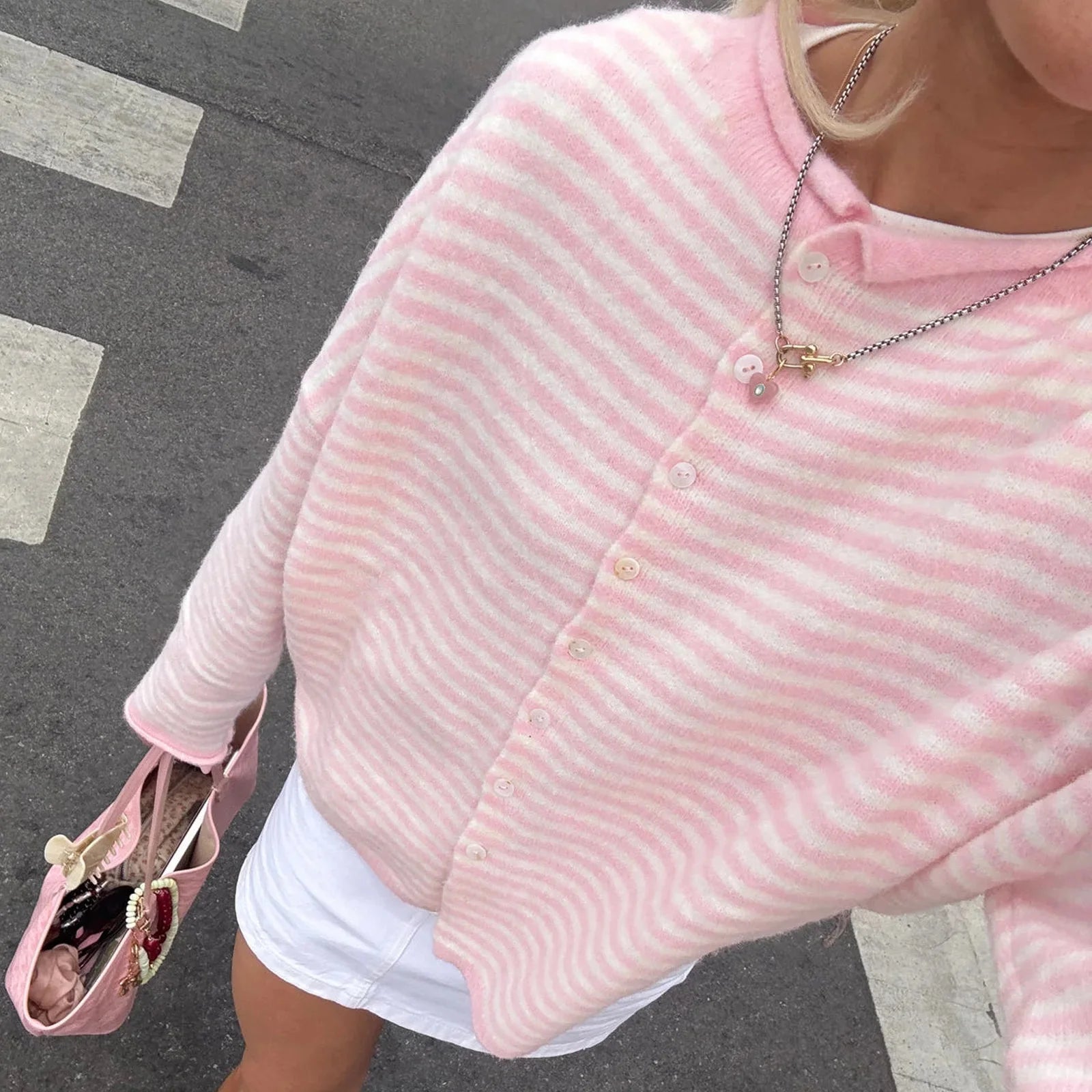 SOERA Sofia Striped Cardigan - Sweaters & Cardigans - Pink M