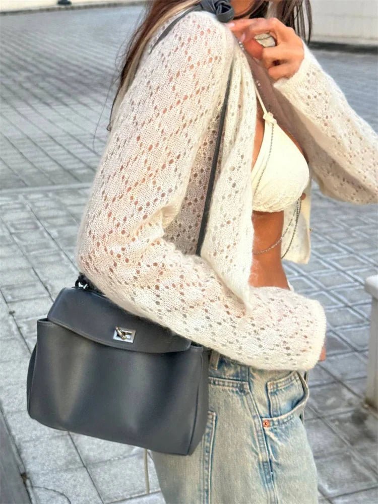 SOERA Tessa Sheer Cropped Cardigan - Sweaters & Cardigans - 1005009286675950-;ou1775118412811762040 White S