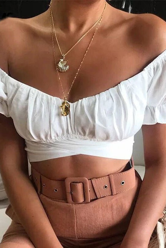SOERA Celeste Flowing Puff Sleeve Crop Top - Top - Weiß L