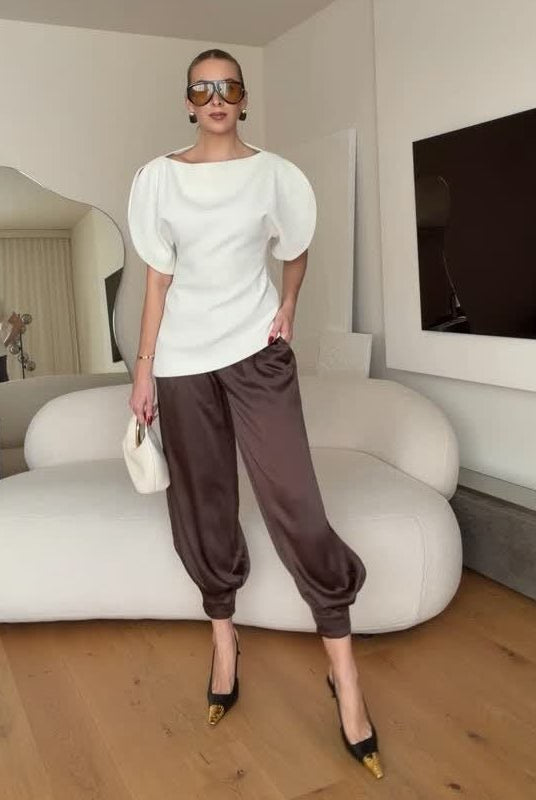 SOERA Sienna Tricot Balloon Sleeve Top - Top - SOERA-585475-L-WHITE-04803 White L