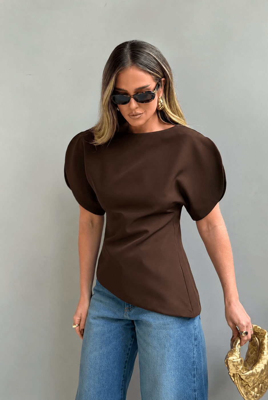 SOERA Sienna Tricot Balloon Sleeve Top - Top - SOERA-585475-S-BROWN-75427 Brown S