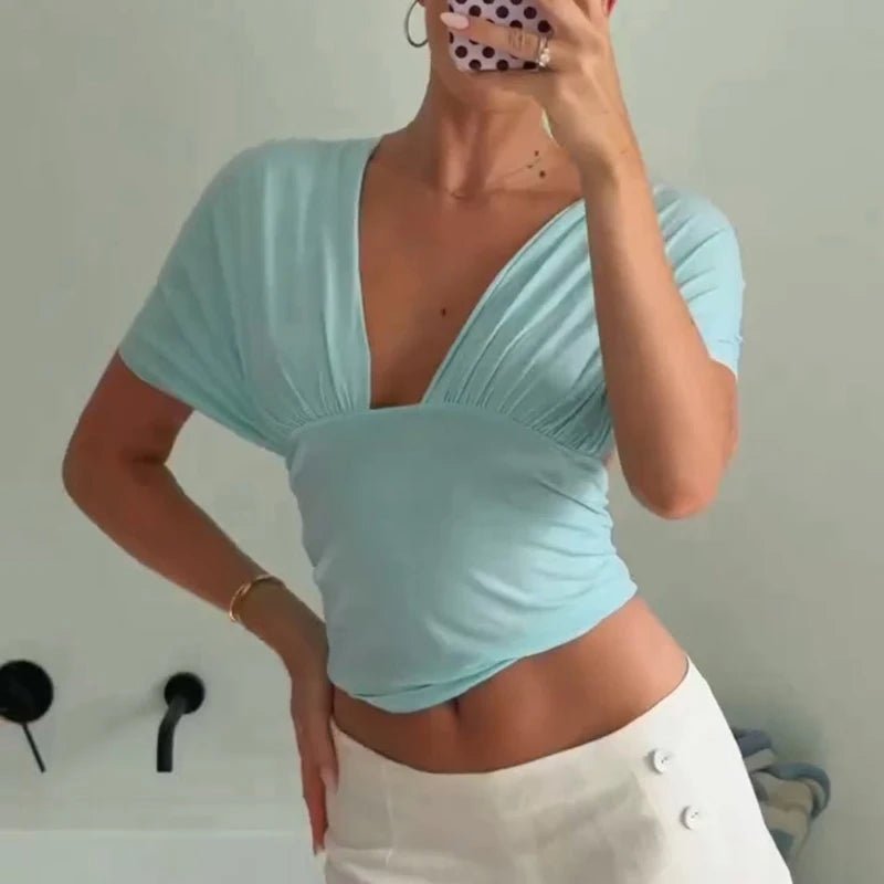 SOERA Bianca Lace-Up Crop Tank Top - Tops - Blue XS