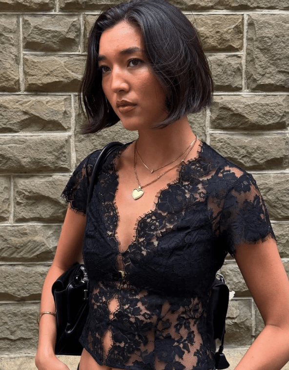 SOERA Celeste Lace V - Neck Corset Top - Tops - Black M