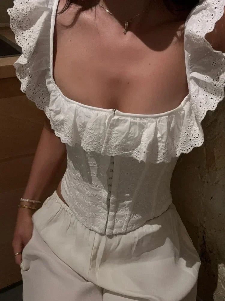 SOERA Jamie Ruffled Corset Top - Tops - 1005009232494599-;uU1771345062102262412 S